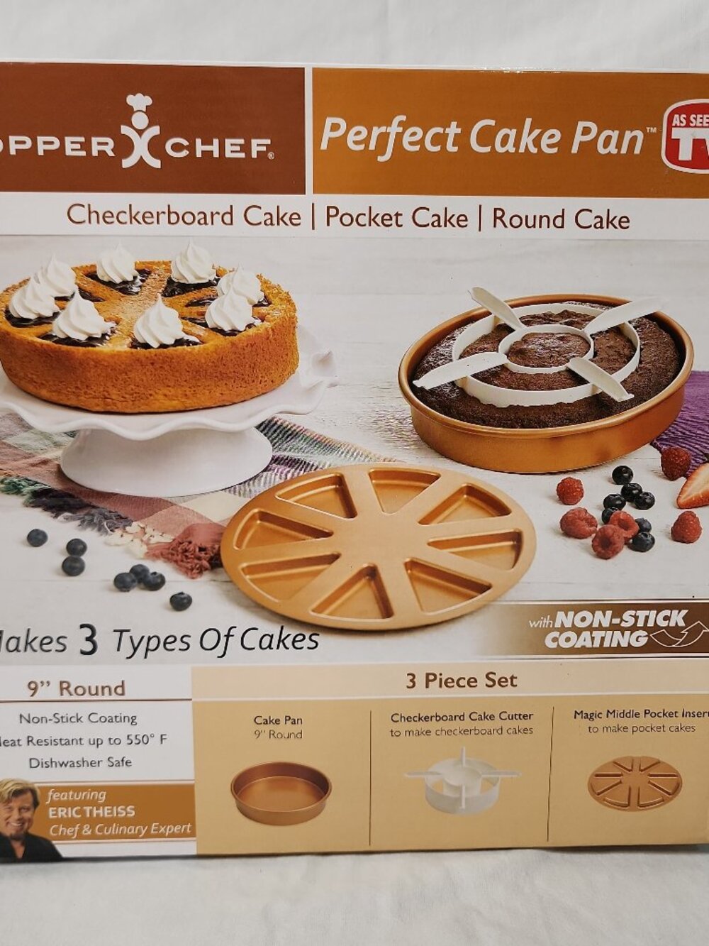 Copper Chef Perfect Cake Pan 9" Makes 3 Types Of Cakes NIB As Seen On TV 2017